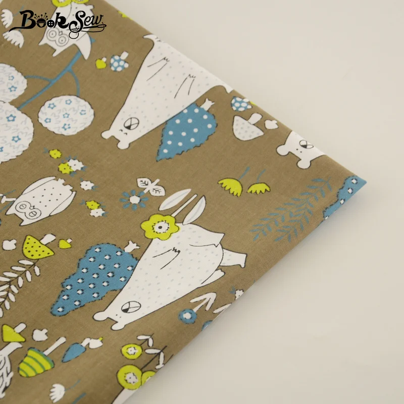 100% хлопок коричневый саржевая ткань мультяшный животный дизайн материал швейный