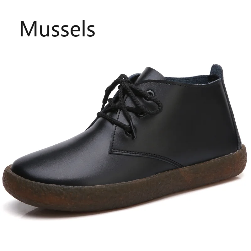 2019 spring Autumn Solid Soft Genuine Leather Rubber Casual Non Slip Comfortable Bottom Women Leisure Shoes plus size 35-43 | Обувь