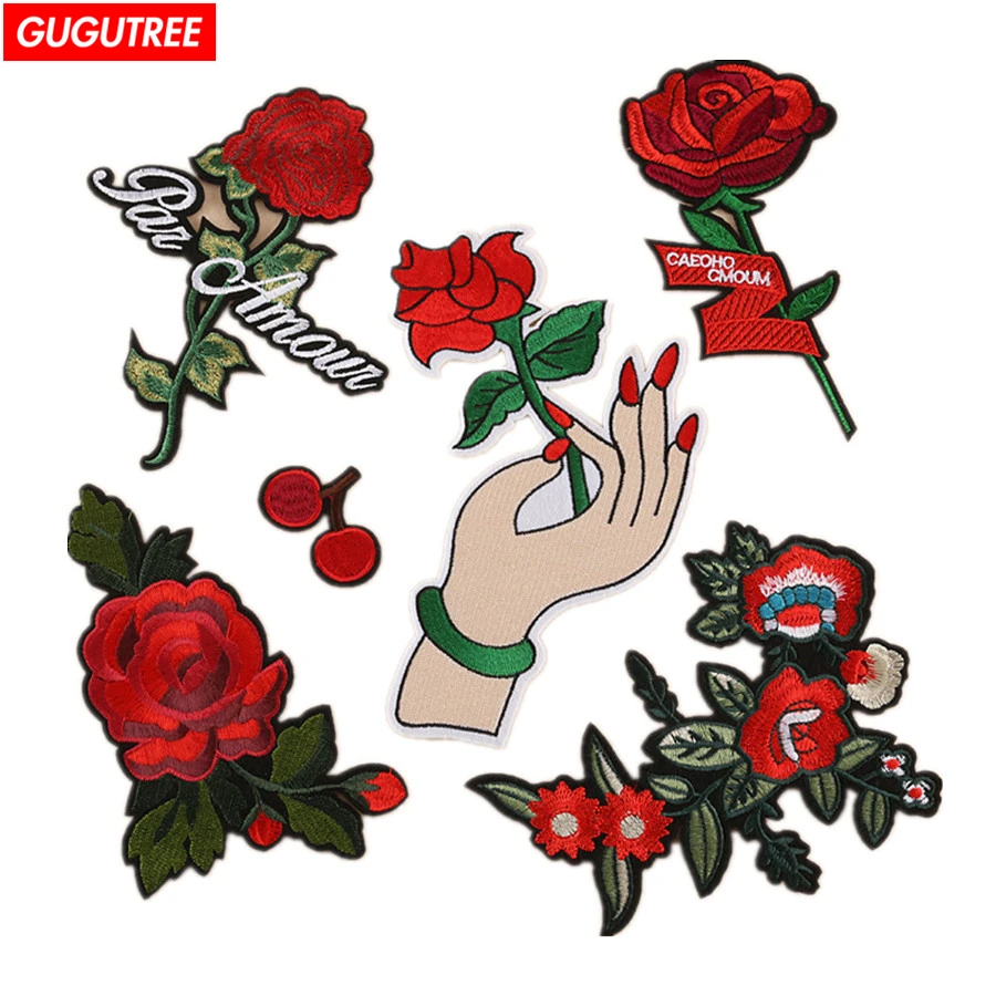 Вышитые цветочные патчи GUGUTREE аппликации для пальто футболок шляпы сумок