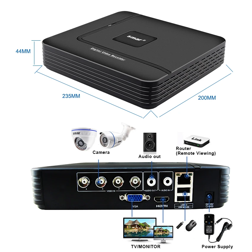 Smar 4CH 1080N 5 в 1 AHD DVR комплект видеонаблюдения Системы 4 шт. 720P/1080P IR Camera на открытом