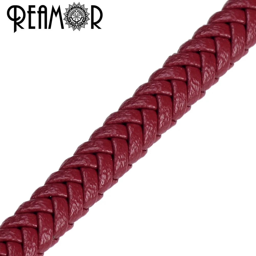 Кожаный браслет REAMOR черный красный 6*3 мм супер-волоконная плетеная веревка для