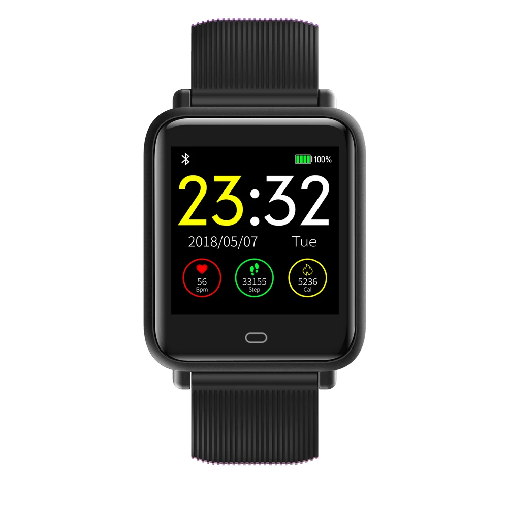 Q9 Blood Pressure Heart Rate Monitor Smart Watch IP67 Waterproof Sport Fitness Trakcer Watch Men Women Smartwatch - Color: Black