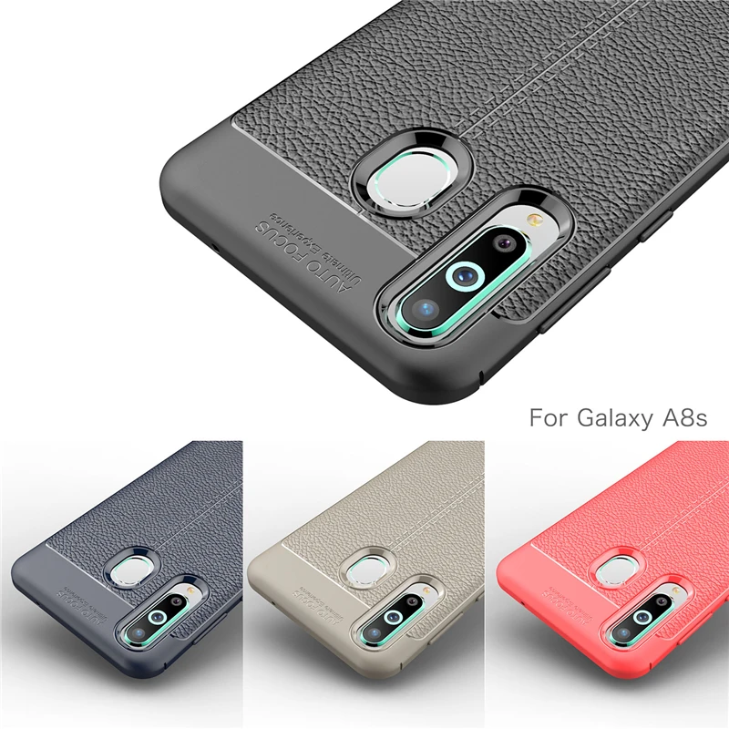 Чехол для Samsung Galaxy A8S прочный корпус в стиле личи бампер силиконовый чехол A8s |