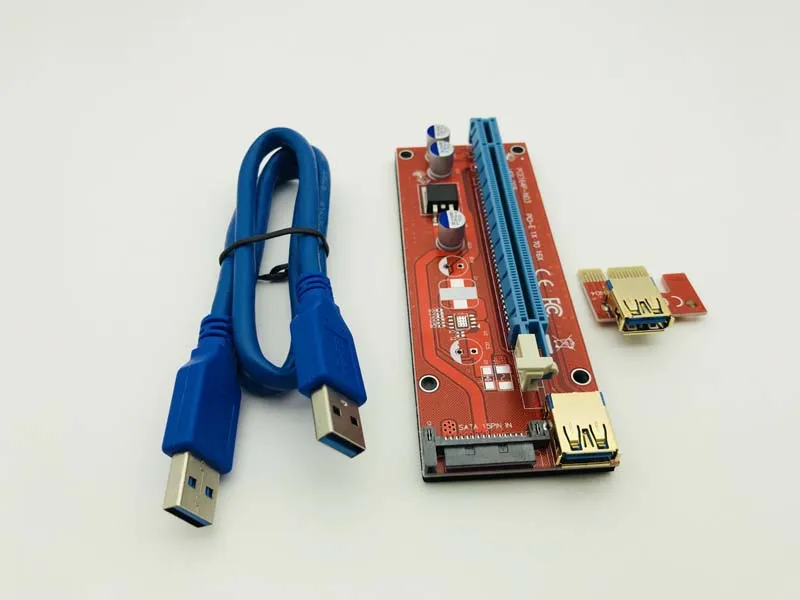 10 шт. 008 красная плата 3 светодиодных PCI Express Riser Card E 1x к 16x расширитель адаптер карта