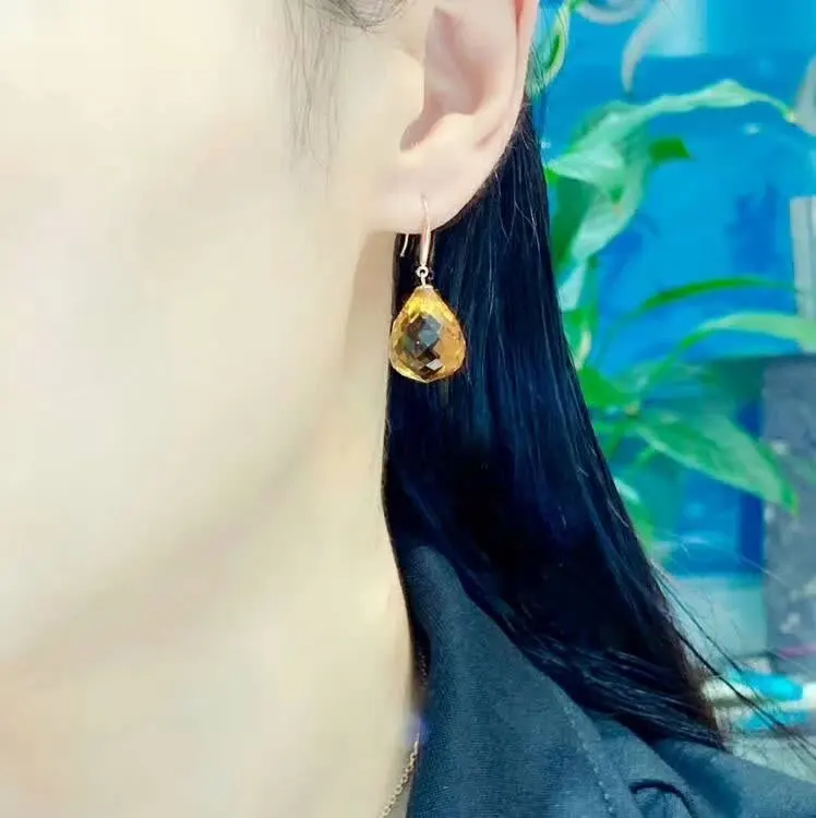 

shilovem 18k yellow gold citrine drop earrings fine Jewelry women party new classic plant gift 13*16mm myme131698j