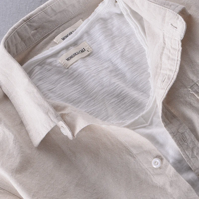 Рубашка мужская с длинным рукавом из льна и хлопка в деловом стиле|shirt men linen|chemise