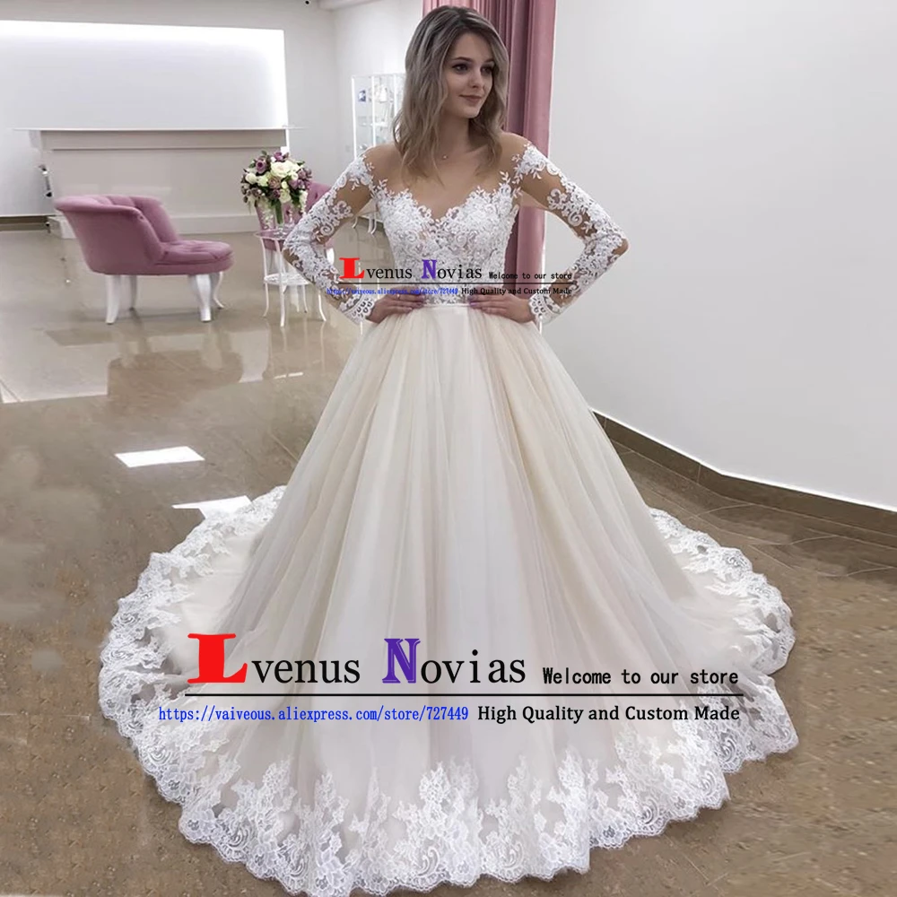 Abito da sposa 2020 свадебное платье сексуальное иллюзия тюль кружево длинный рукав
