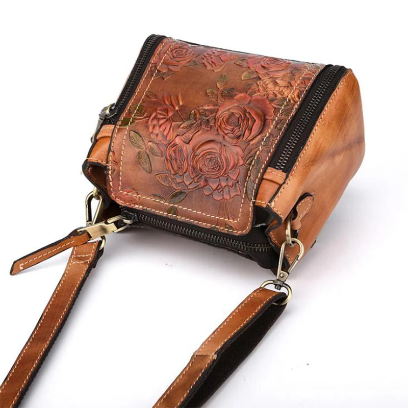 Винтаж модные из натуральной кожи Для женщин сумки кожа коровы Crossbody ручной embosed