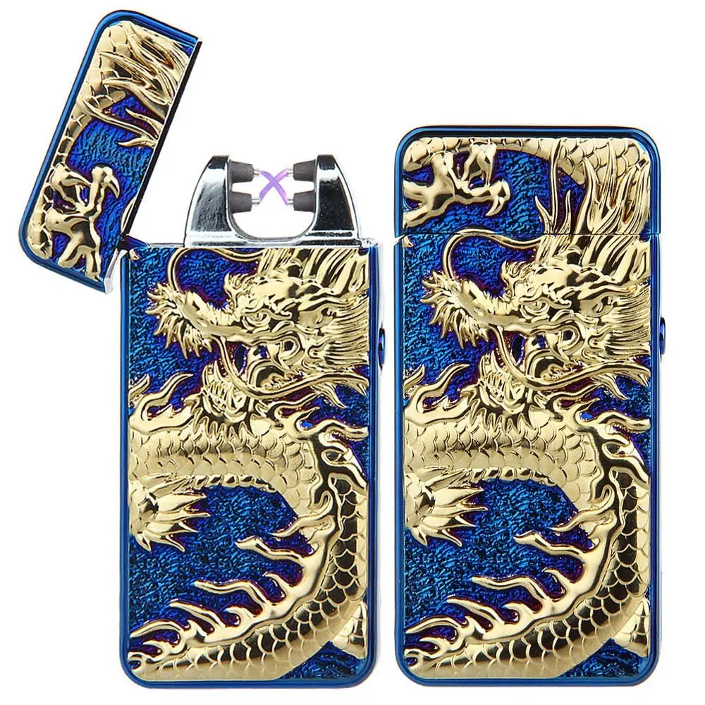 Metal Windproof Cigarette Lighter Electric Double Arc Plasma Pulse USB Rechargeable Cigar Smoking Men |