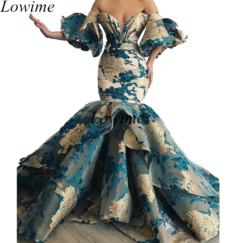 Plus Size Vintage Dubai Prom Dresses 2019 Long Mermaid Sweetheart Off-Shoulder Tiered Train Evening Prom Party Gowns Custom