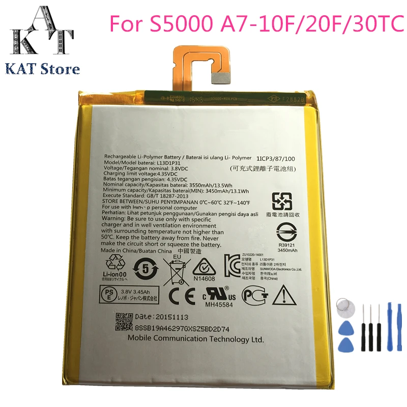 Оригинальный аккумулятор для планшета Lenovo Pad A3500 S5000 F/H tab 2 A7 10F/20F/30TC/60HC батареи L13D1P31