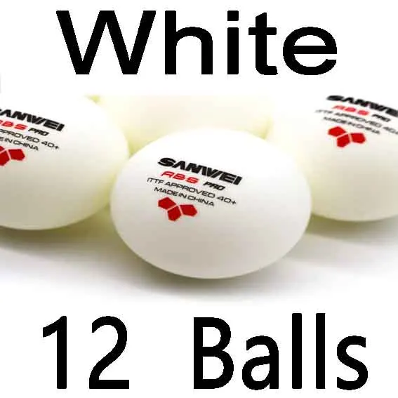 White 12 Balls SANWEI 3-Star ABS 40+ PRO( New) Table Tennis Ball ITTF Approved New Material Plastic Poly Ping Pong Balls - Color: White 12 Balls