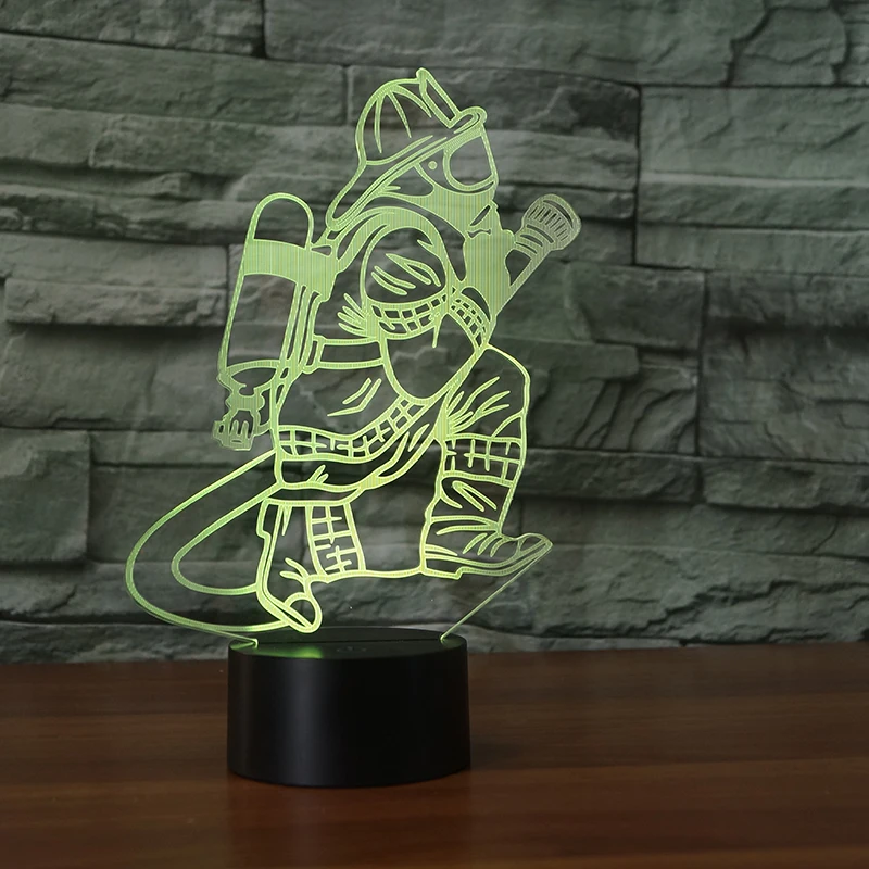Новинка настольная светодиодная 3d-лампа Fireman с сенсорной кнопкой и питанием от USB