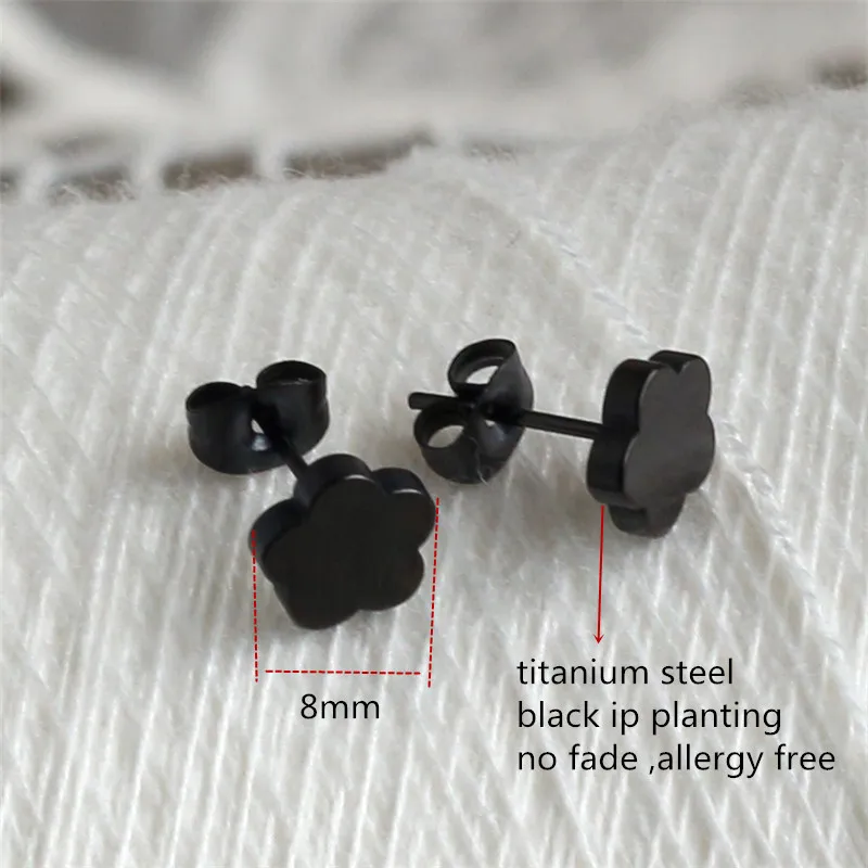 

Titanium 316L Stainless Steel Black IP Planting Stud Earrings 8mm No Fade Allergy Free Fashion Jewelry 10717