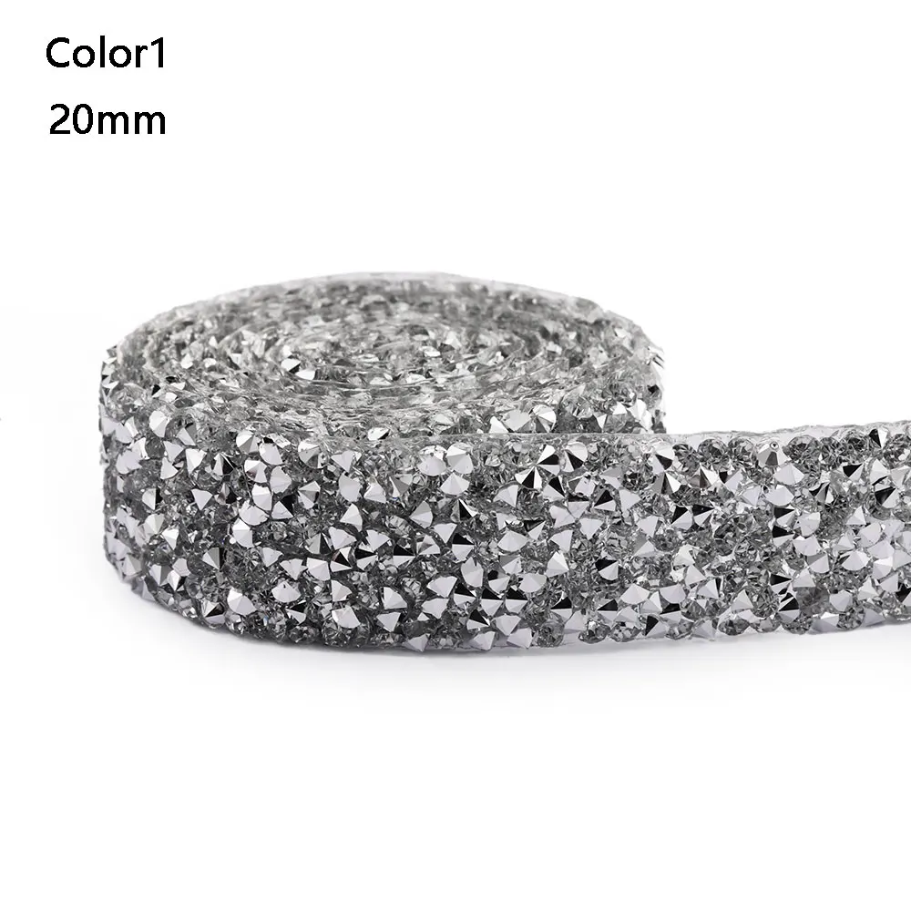 Color1 20mm 1 ярд Хрустальная отделка мотив стразы горячей фиксации стразы лента аппликатор лента с Стразы на аппликации для платьев - Цвет: Color1 20mm