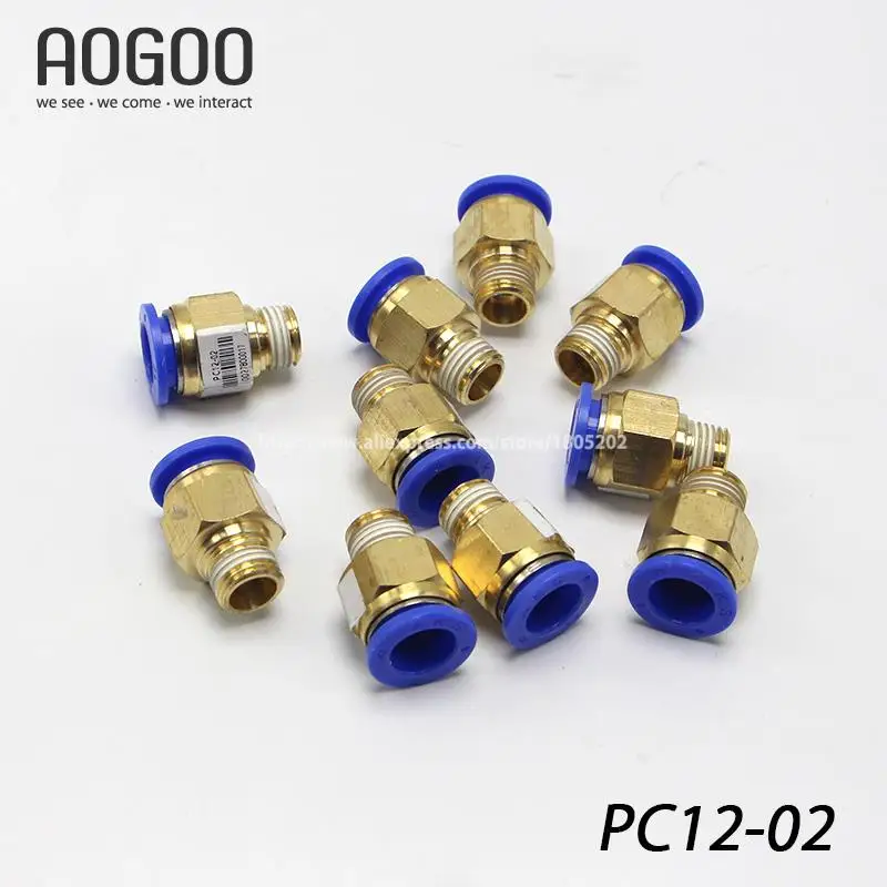 

10Pcs/lot PC12-02 Tube 12mm Thread Straight Throught 1/4" Pneumatic Pipe Fitting tube connector