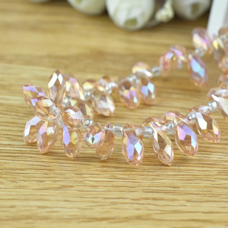 

Fit Luxury Cutains Chandelier Light Jewelry Rose Pink AB Crystal Charm Bead 500x 6*12mm Chinese Teardrop Loose Spacer Beads