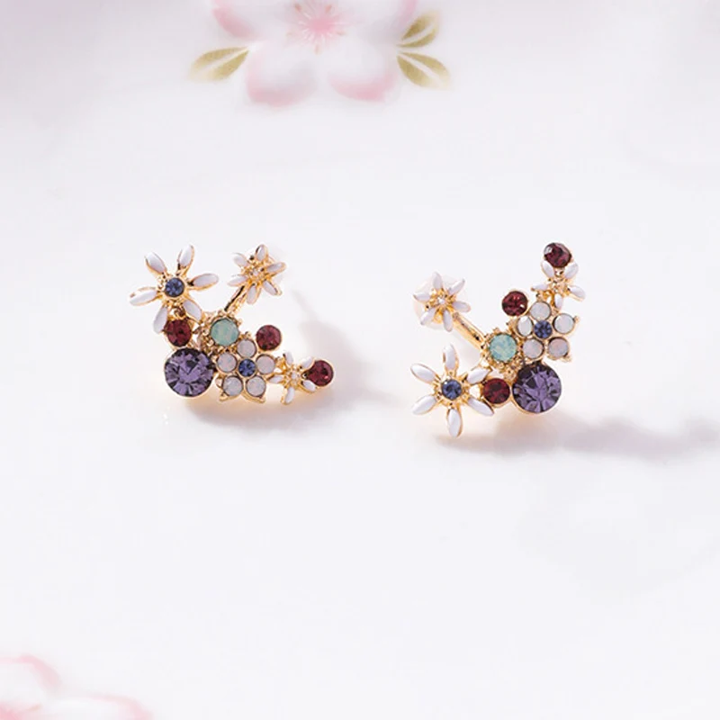 2018 Fashion Sweet Cute Crystal Blossom Flower Earrings S925 Silver Plated Stud Earring For Women Wedding Engagement Jewelry | Украшения и