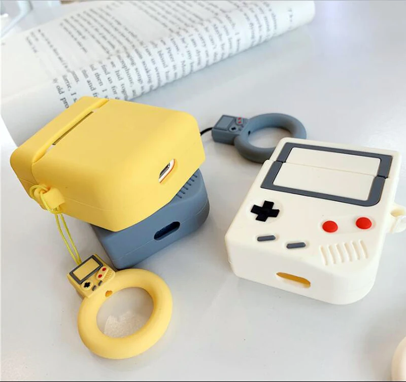 Чехол-накладка для Apple AirPods 2 силиконовый с кольцом-ремешком 3D Game Boy гарнитура Airpods |