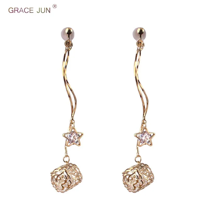 Женские серьги-клипсы GRACE JUN модные серьги золотого цвета с фианитами в форме
