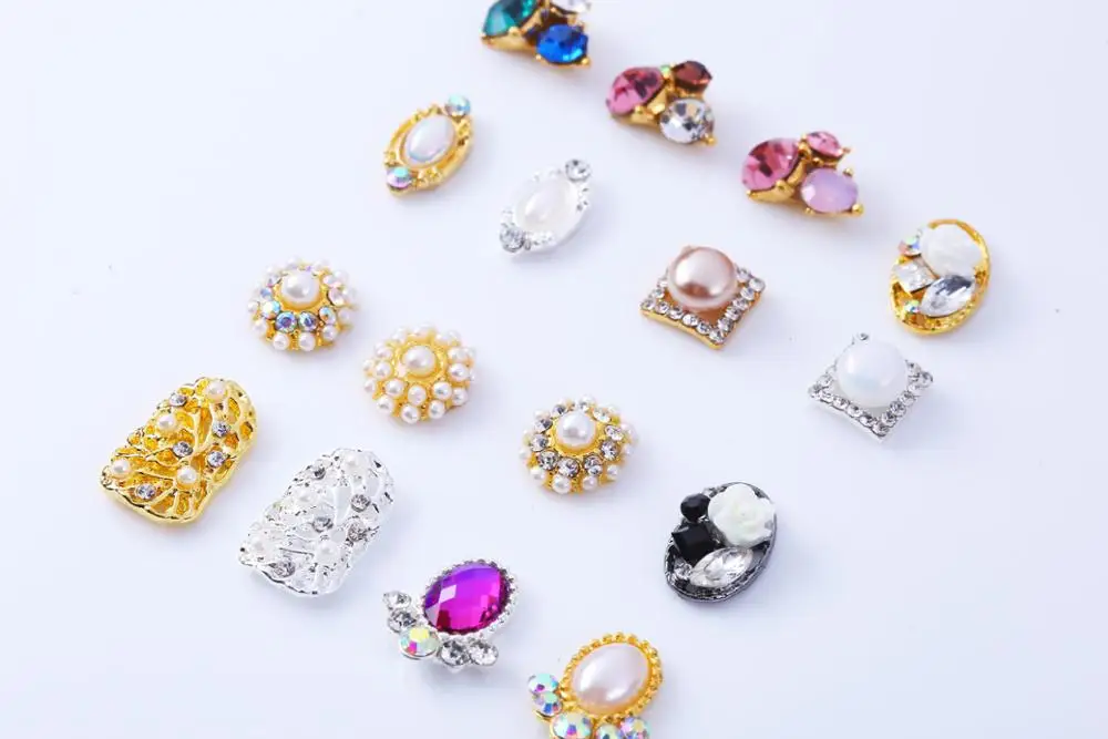 

20pcs New Pearl Zircon Alloy Drilling Ornaments Star Moon Micro-inlaid Nail Ornaments Phototherapy Nail Metal Decoration