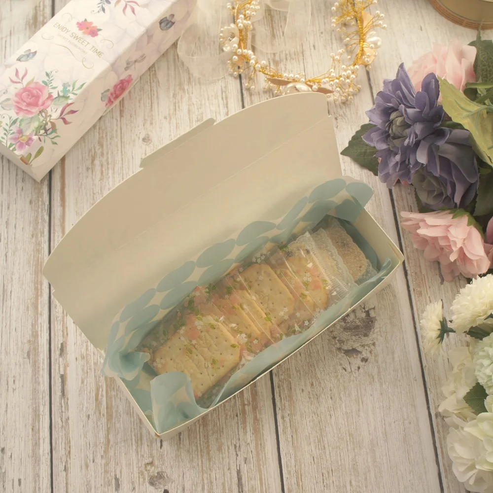21.5*7.2*5cm 10pcs purple flower sweet Paper Box bake Macarons cookie candy Chocolate wedding birthday Party gift pack