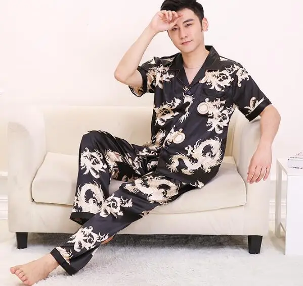 

Fdfklak High Quality Pyjamas Sets Pajamas set Long Sleeves Home Clothing Pijamas for Man Spring Summer Silk Sleepwear Men