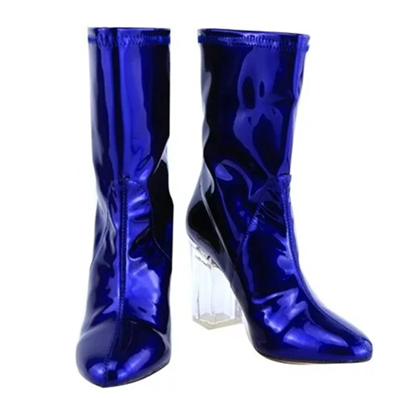 Мода ПВХ Лакированной Кожи Perspex Ясно Ботильоны Твердые Сексуальные Высокий