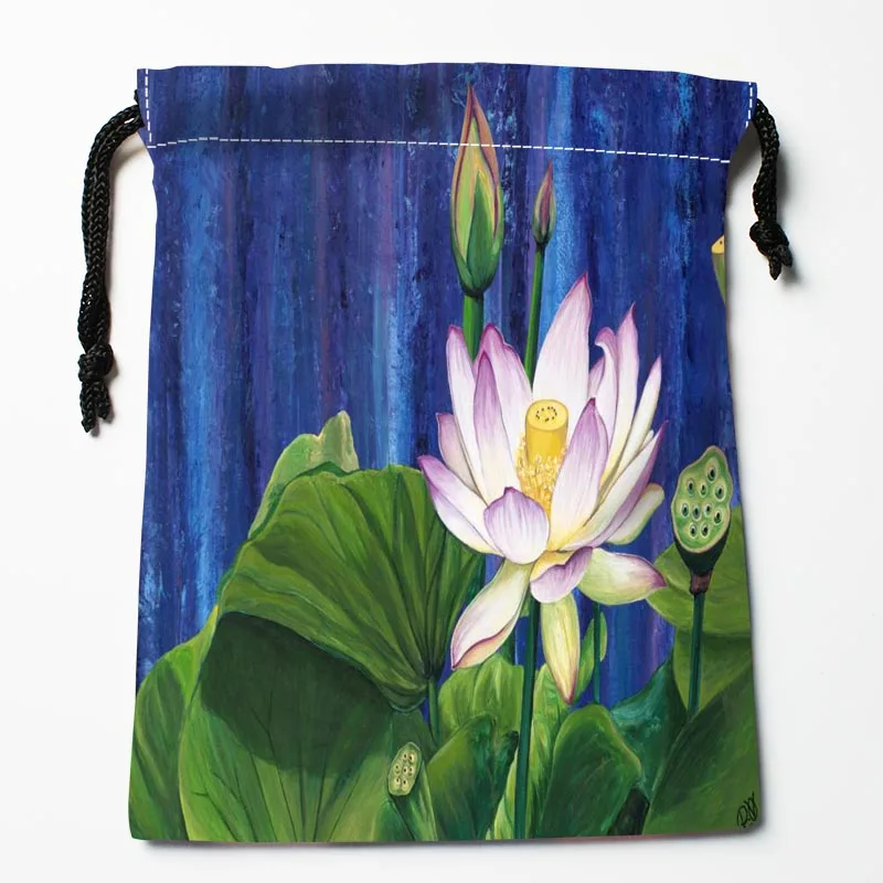 Лучшие Lotuses Рисованные Сумки на шнурке на заказ для хранения напечатанные приемные сумки компрессионные сумки размер 18X22 см сумки для хранения