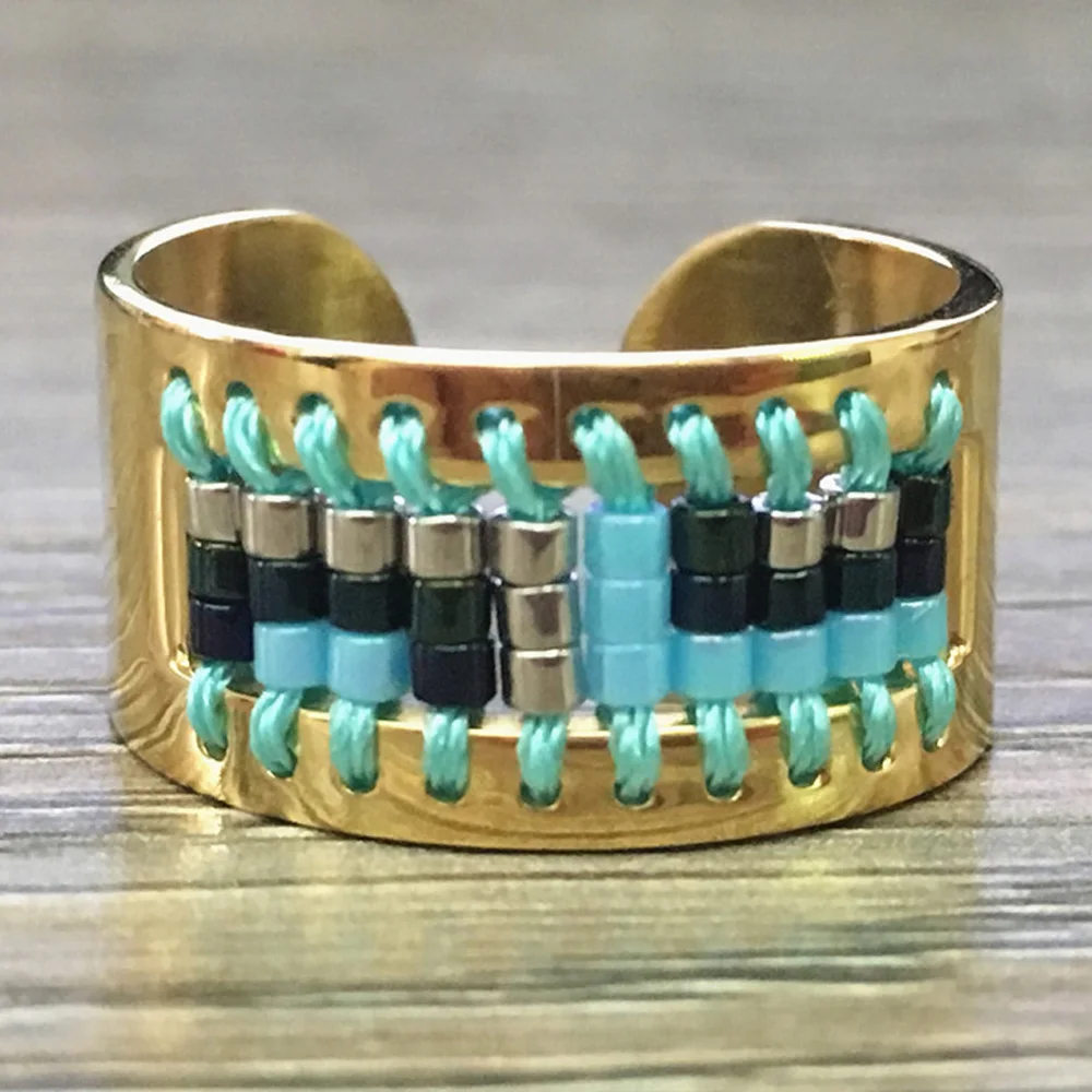 Balibali Stainless Steel Open Ring Trendy Friendship Gift for Women Seed Beads Woven Simple Style Pattern Handmade | Украшения и