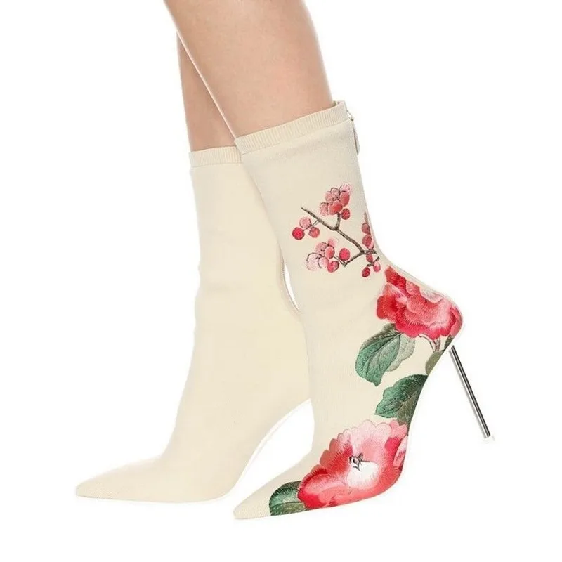 Luchfive/эластичные тканевые носки с вышивкой женские короткие сапоги до середины