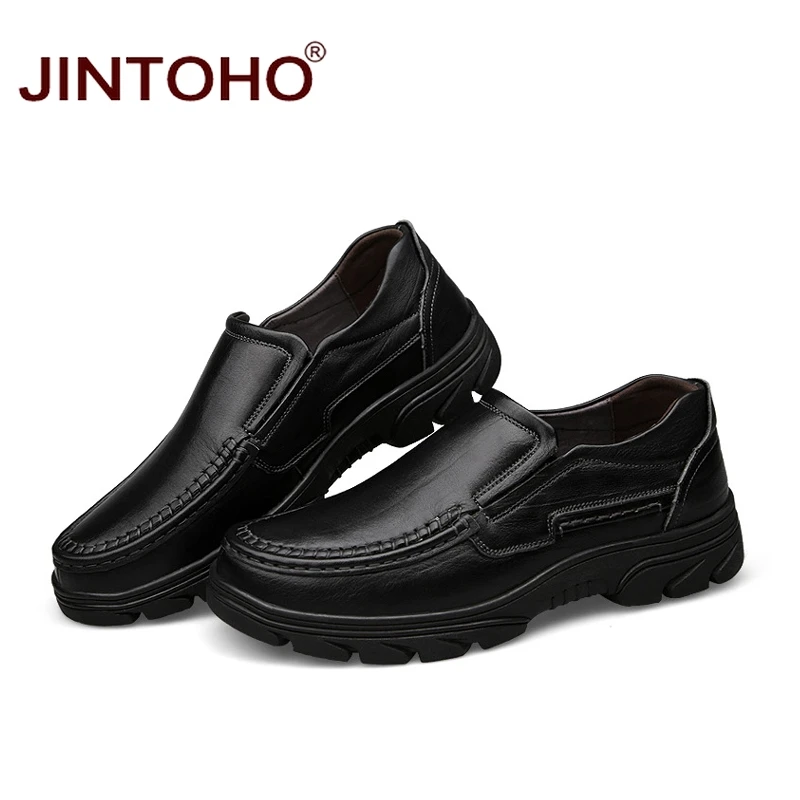 JINTOHO Мужские модельные туфли из 100% натуральной кожи деловые черные Брендовые