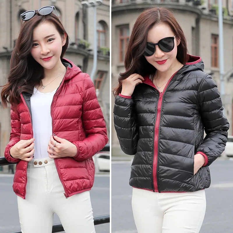 Осенне-зимняя женская куртка-бомбер с капюшоном ультратонкая легкая