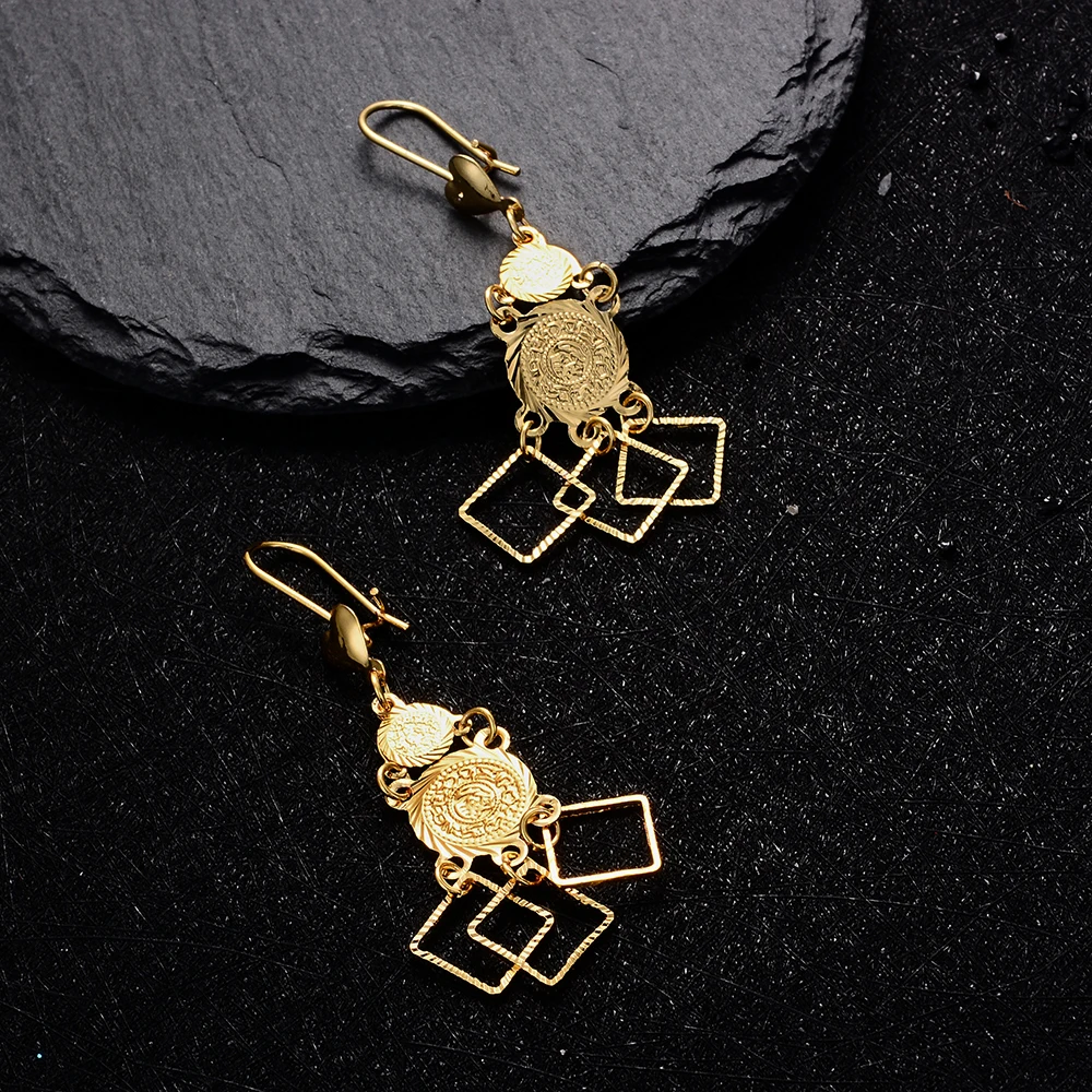 

WANDO Classic women Girl jewejry Gold Color Coins Dangle Water Drop Earrings Middle East Women Geometric tassel bride Gifts E66
