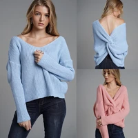 womens sweater 2021 new autumn and winter solid color large size loose halter long sleeved sweater crossover pullover