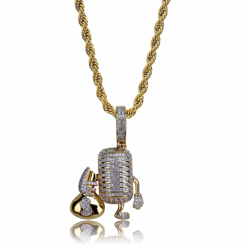 Микро-паве ЧР камень Bling лед из мультфильма кулон микрофон золото Цвет медный