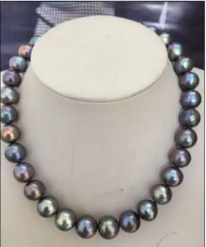 

Huge 18"13-15mm natural south sea genuine black multic nuclear pearl necklace