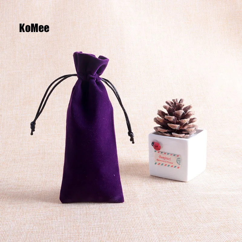 

50pcs/lot Purple Velvet Bag 6x15cm Jewelry Bag Favor Lipsticks Jewelry Packaging Bags Wedding Velvet Drawstring Pouch Gift Bag