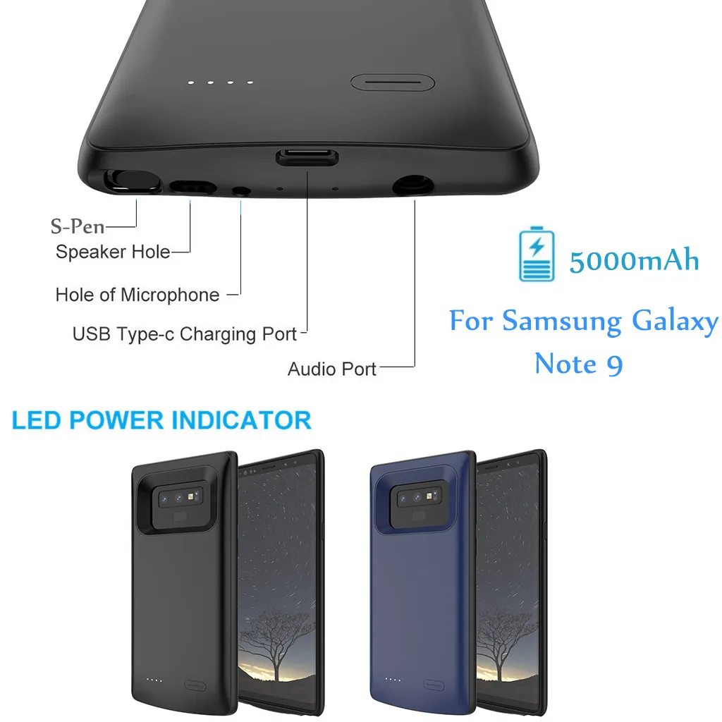 5000 мА/ч Расширенный чехол для зарядки телефона для samsung Galaxy Note 9, защита от пыли, срок службы, мягкая резина