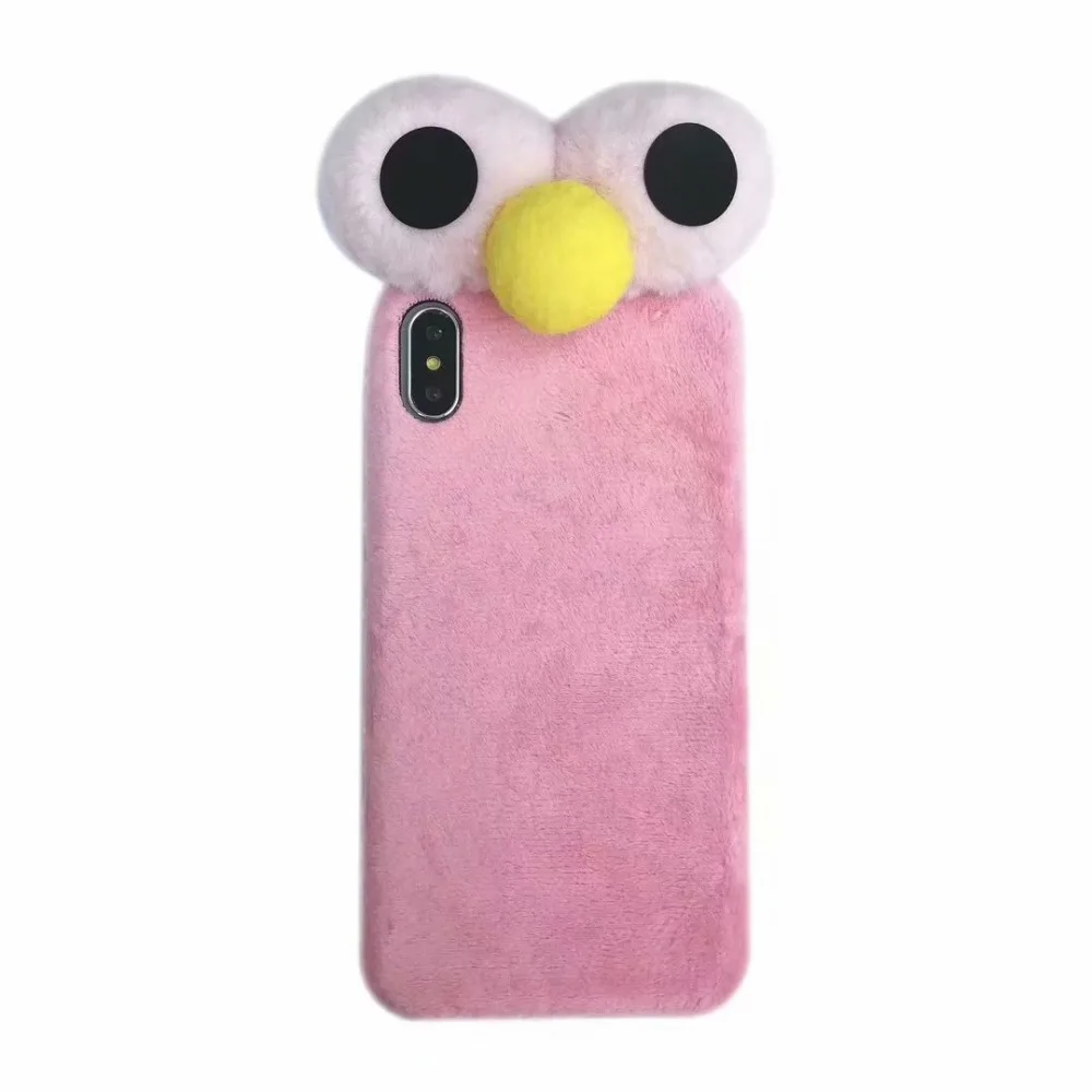 For iPhone 6 6S 7 8 XR phone Case 3D Cute Rabbit Hairy Warm Fur Cover for X XS MAX Cartoon Plush Bunny Back |