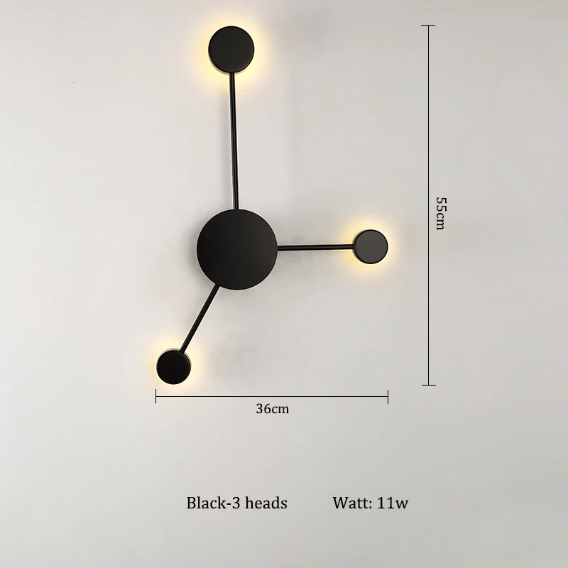 Black-3 heads Современный светодиодный настенный светильник черного/золотого/белого цвета для гостиной, спальни, прикроватной тумбочки, скандинавские декоративные дизайнерские настенные светильники для коридора, отеля - Цвет абажура: Black-3 heads