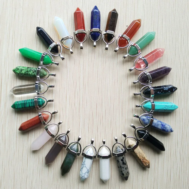

Wholesale 50pcs/Lot Fashion good quality Natural Stone mix charm point pillar crystal Pendants for necklace making free shipping