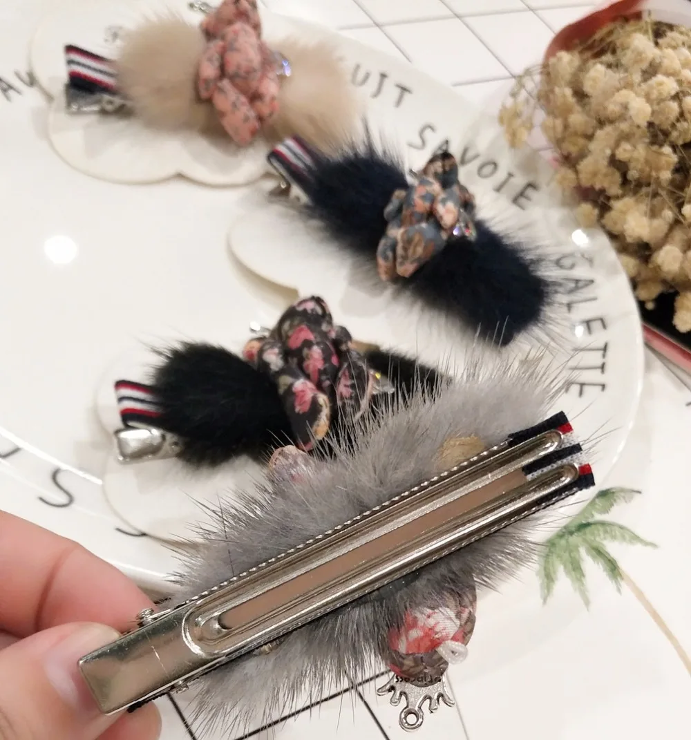 Корейский шерстяной Плетеный цветок шар Циркон сторона челка зажим аксессуар