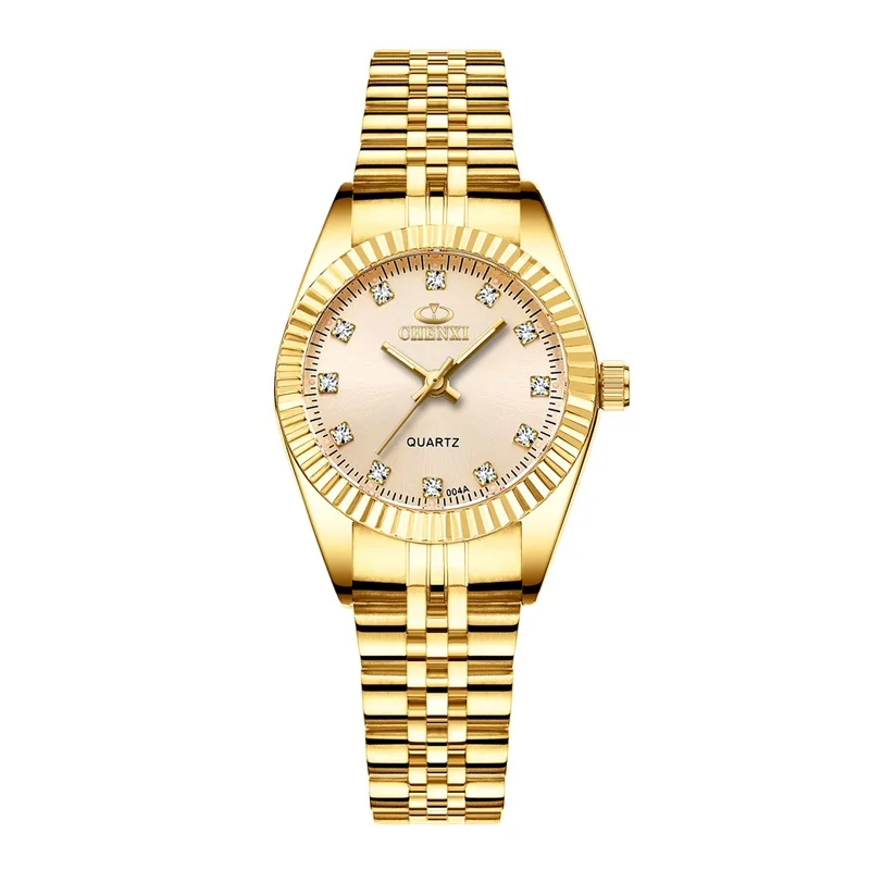 Women Golden Dial CHENXI Роскошные парные часы золотые модные часы для влюбленных из нержавеющей стали Кварцевые наручные часы для женщин и мужчин аналоговые наручные часы - Цвет: Women Golden Dial