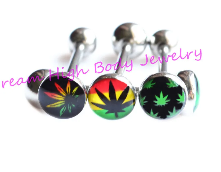 

leaf Tongue Bar Rings Multicolour Bars Body Piercing Jewelry 14G 316L Surgical Steel Barbells Logo Wholesale Popular