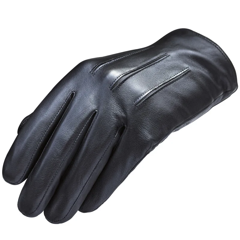 Winter Genuine Leather Gloves Men's Sheepskin Warm Black Mittens European Business Fashion Touch Screen Male Hand Muff H3223