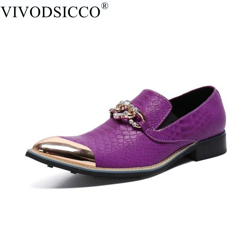 

VIVODSICCO Brand Fashion Men Oxford Shoe Genuine Leather Metal Toe Purple Wedding Dress Shoes Plus Size Party Male Formal Shoes