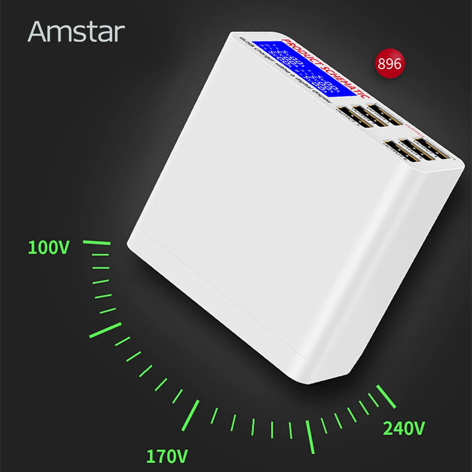 Зарядное устройство USB Amstar со светодиодным дисплеем для iPhone iPad Samsung быстрая