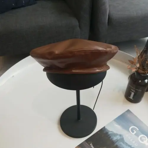 Женский модный берет однотонный из искусственной кожи теплая облегающая шапка