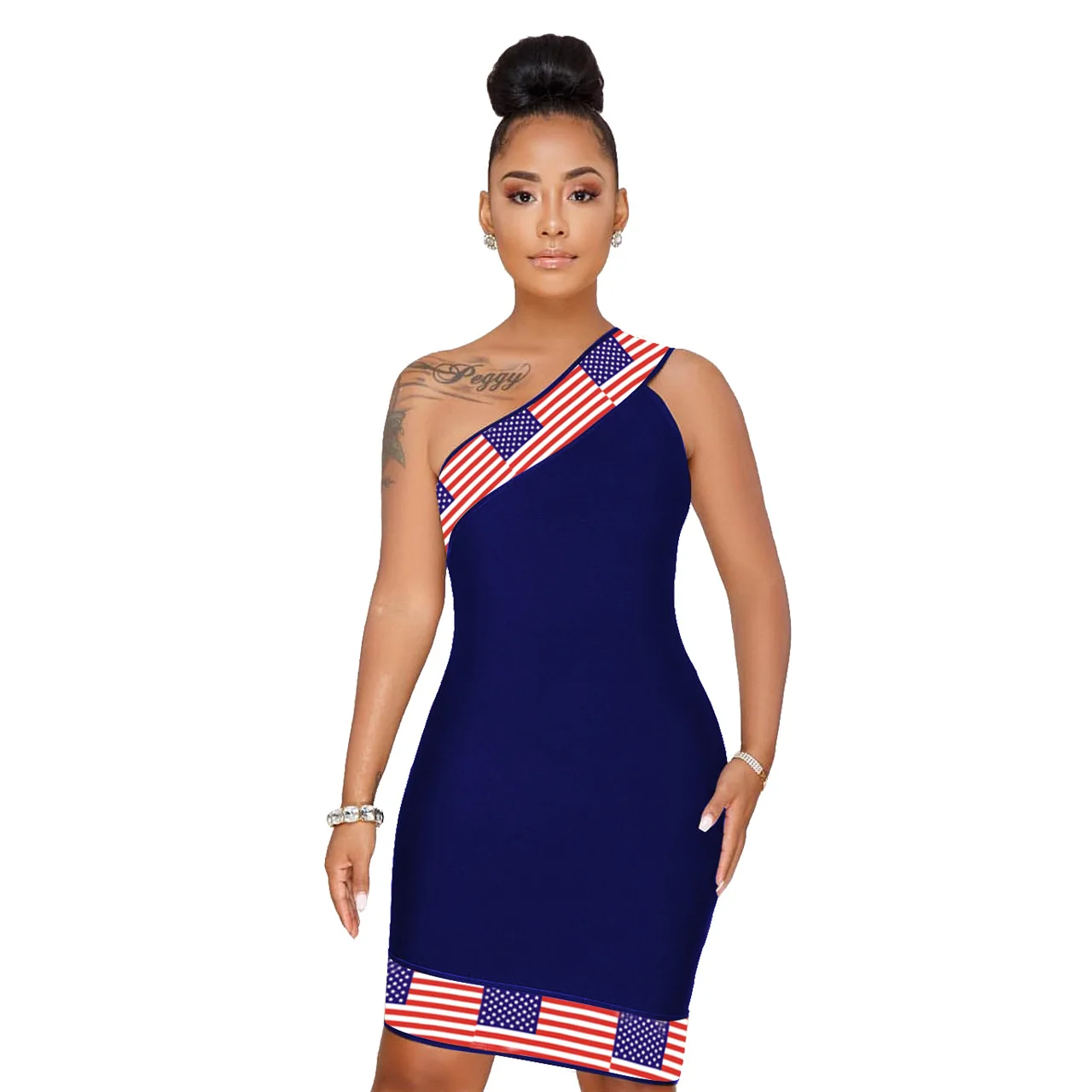 2018 spring and autumn hot new fashion flag printed sleeveless sexy dress | Тематическая одежда и униформа